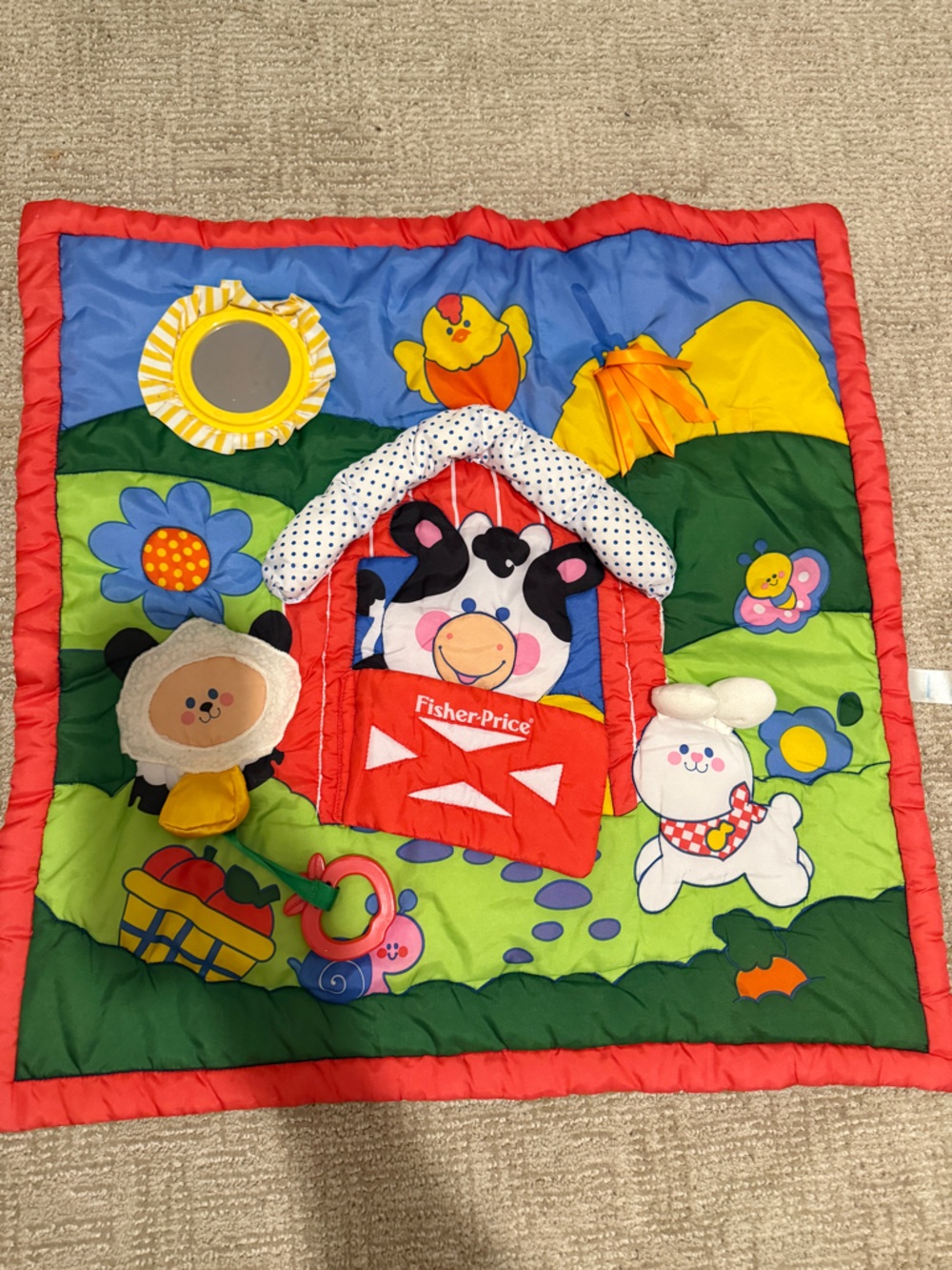 Vintage Fisher-Price Baby Activity Play Mat Farm Animal Tummy Time Toy